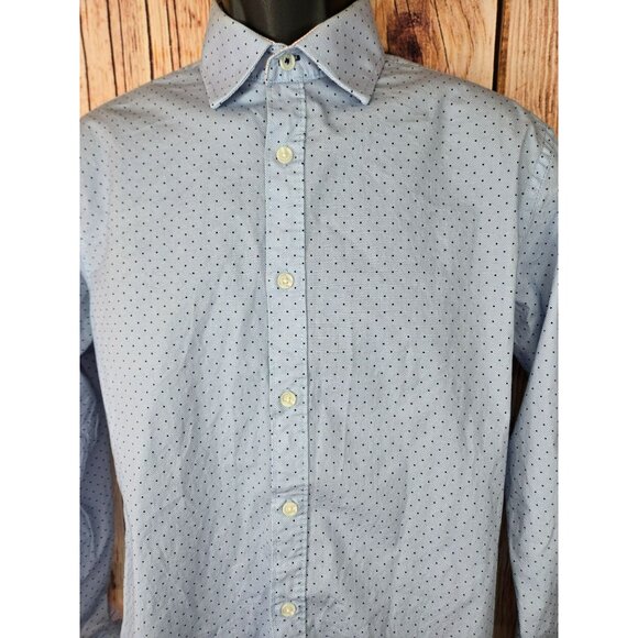 CON.STRUCT Slim Fit Stretch Shirt 16 34/35 Medium Blue Polka Dot Pattern - Picture 5 of 7